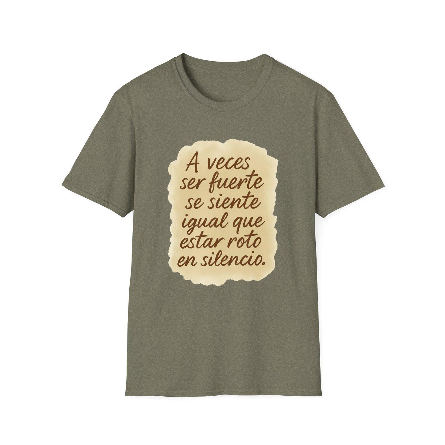 Camiseta emocional con frase, Ser fuerte también duele, Diseño artístico en acuarela para sanación consciente