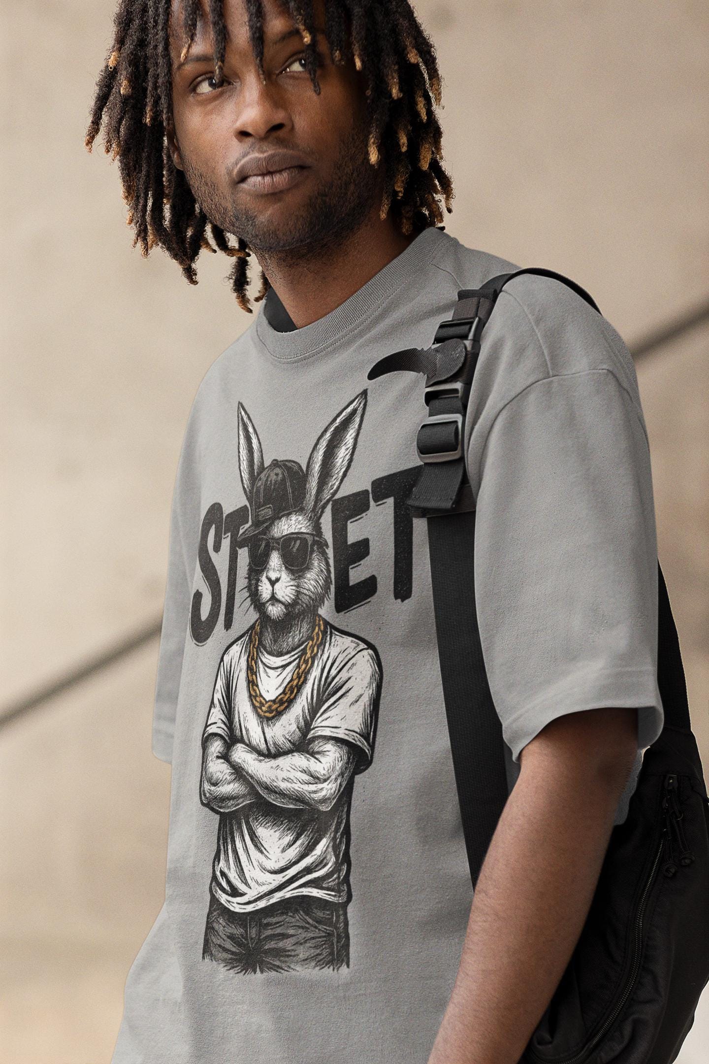 Urban Bunny Streetwear Unisex Softstyle T-Shirt - Graphic Art Tee, Hip Hop Shirt, Street Fashion Top, Cool Rabbit Tee, Hipster Bunny Shirt
