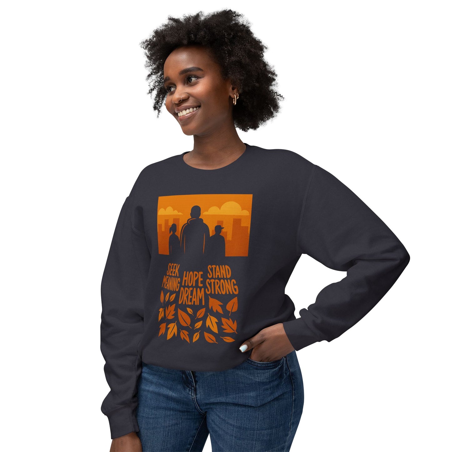 Minimalist Urban Shadows Unisex Lightweight Crewneck Sweatshirt with Philosophical Silhouettes