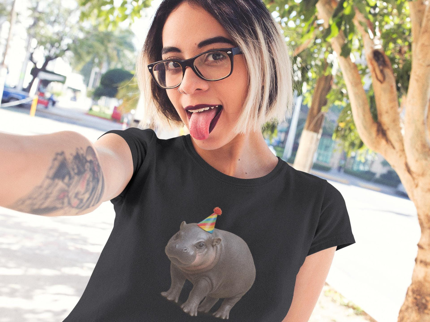 Pygmy Hippo Birthday Hat Unisex Garment-Dyed T-shirt, Viral Animal Lover Gift, Cute Tee for Animal Collectors, Comfort Colors Shirt