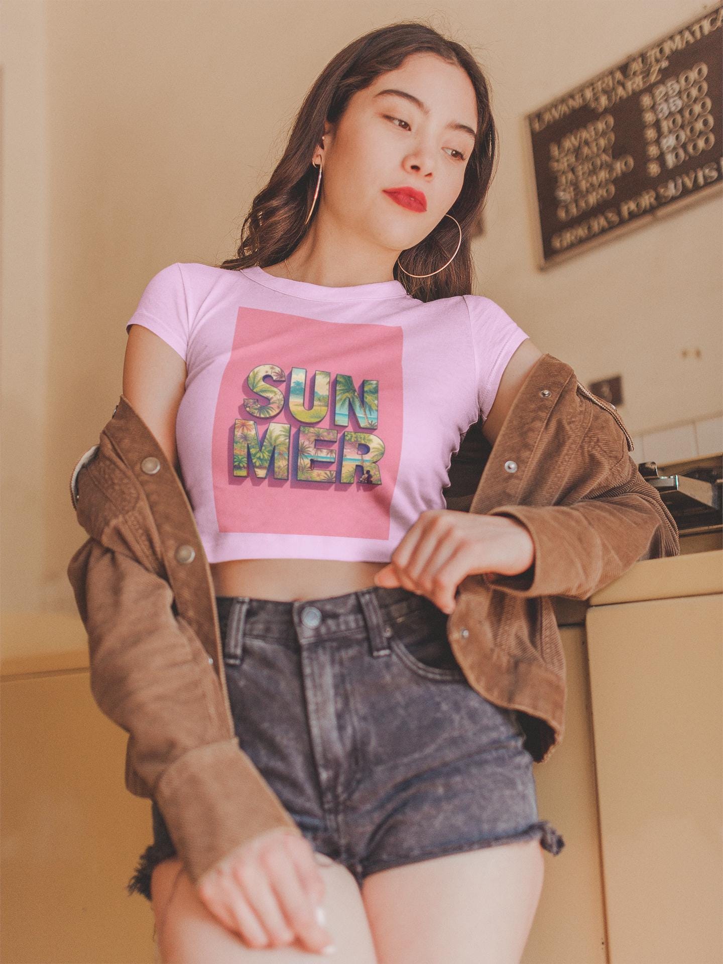 Summer Vibes Women's Baby Tee, Beachwear Shirt, Tropical Tees, Vacation Tops, Spanish Design