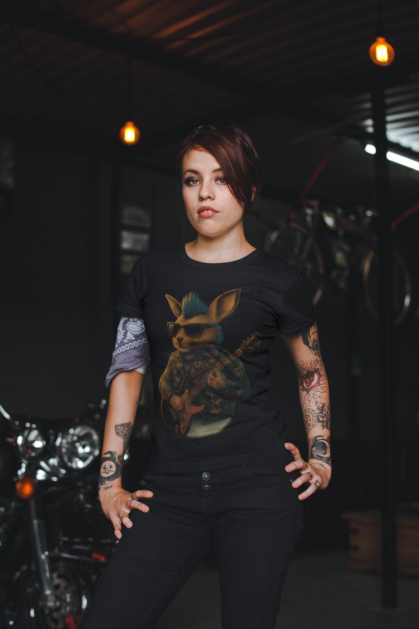 Rockin' Rabbit Halloween Unisex Garment-Dyed T-shirt for Music Lovers and Spooky Fans, Concerts, Festivals, Themed Parties