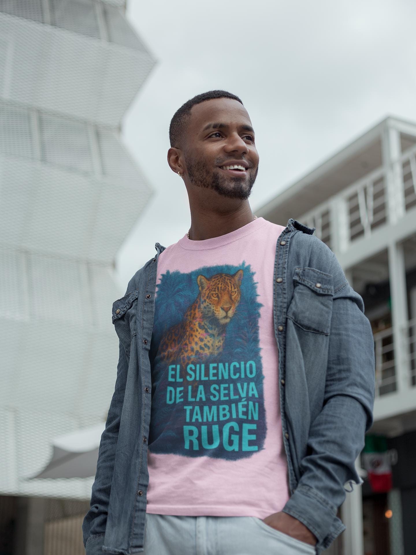 Leopardo Tropical Glitch Unisex T-shirt, Urban Emotional Clothing, Eco-Friendly Tee, Powerful Phrase, Artist Gift
