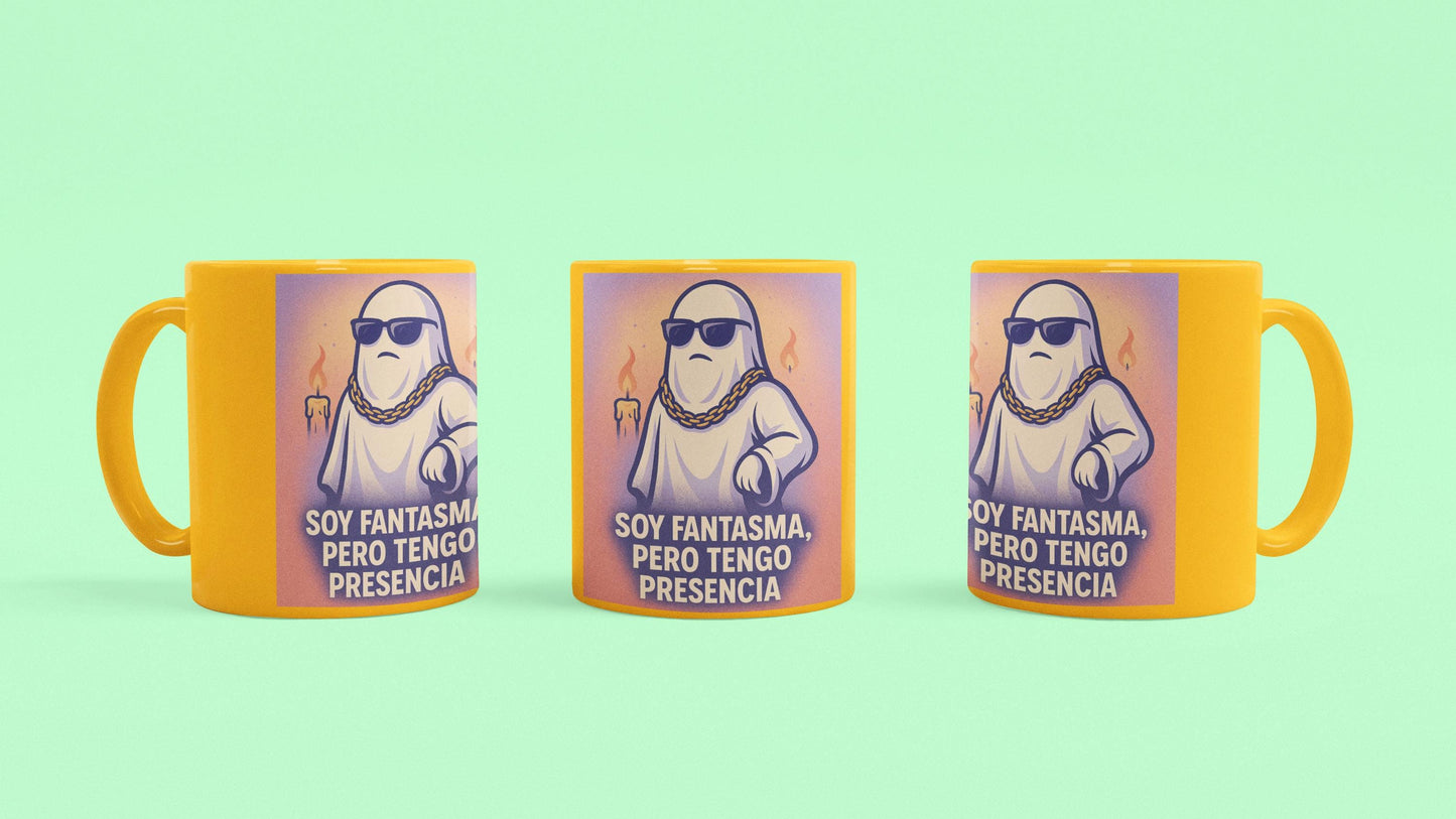 Ghost Design 11oz Mug, Halloween Funny Urban Style Emotional Mug, Powerful Phrase Soft Edge Mug, Pastel Background Mug, Taza Con Diseño De