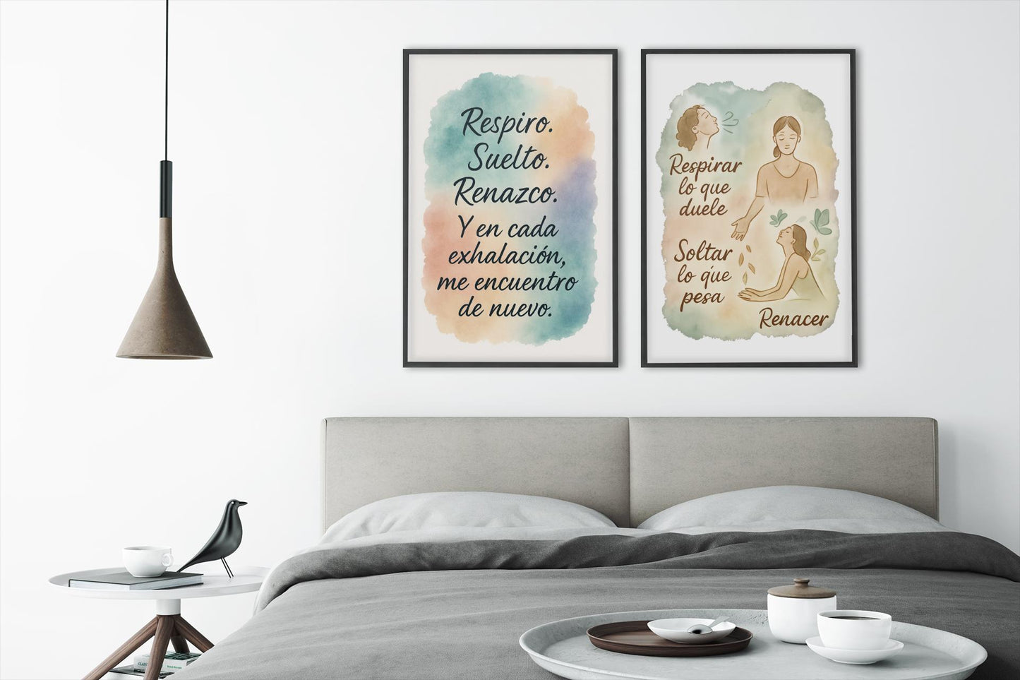 Healing Poster Breathe, Release, Rebirth, Emotional Wall Art in Watercolor with Symbolic Body Illustration