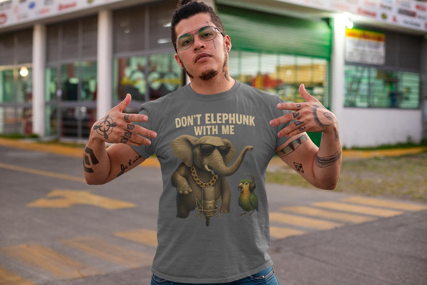 Reggaeton Elephant T-shirt, Music Lover Tee, Hip Hop Animal Shirt, Urban Fashion Top, Funny Parrot Beatbox Tee, Unisex Cotton Garment-Dyed,