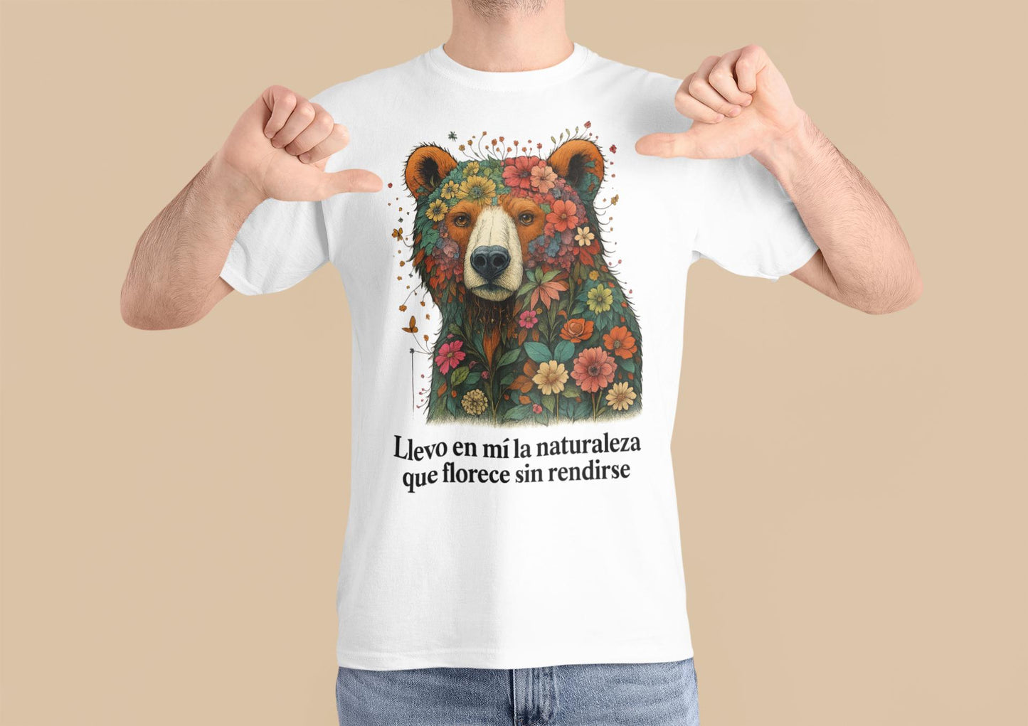 Resilient Floral Bear Softstyle T-Shirt, Nature Lover Gift, Emotional Beige Tee, Earth Day Present, XS-3XL, Gildan 64000