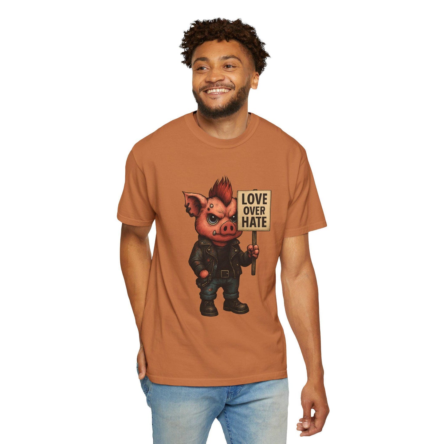Unisex Tee, Punk Pig Love Over Hate, Activist Shirt, Alternative Fashion, Resistance Clothing, Festival Apparel