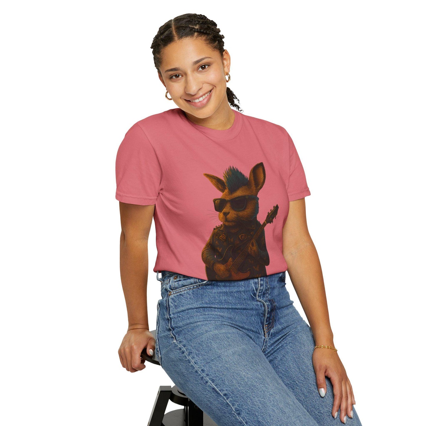Rockin' Rabbit Halloween Unisex Garment-Dyed T-shirt for Music Lovers and Spooky Fans, Concerts, Festivals, Themed Parties