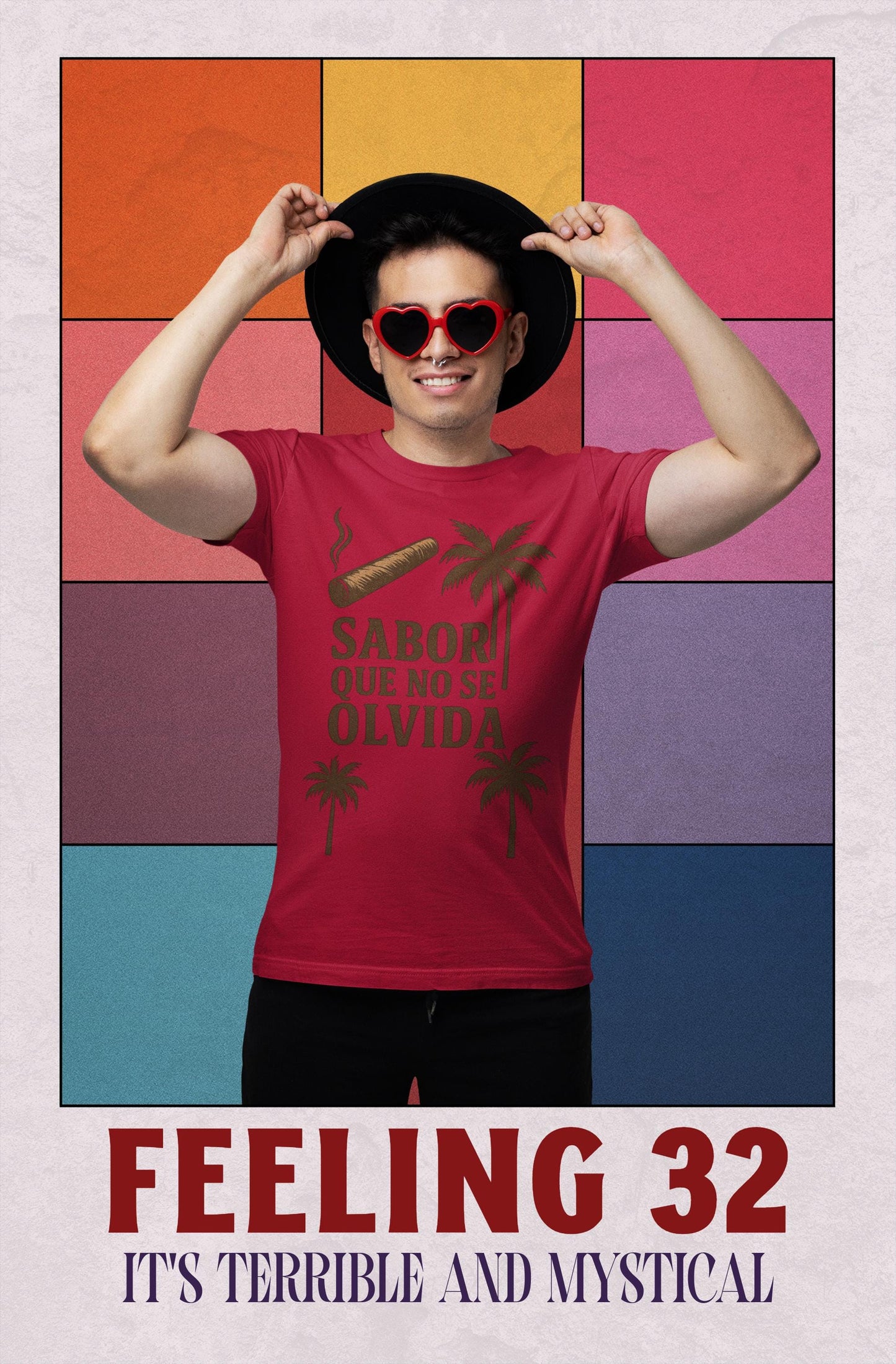Caribbean Nostalgia Unisex Tee - Cigar, Palm Tree, Tropical Urban Style Shirt for Latinos & Travelers, Sabor Que No Se Olvida, Heavy Cotton