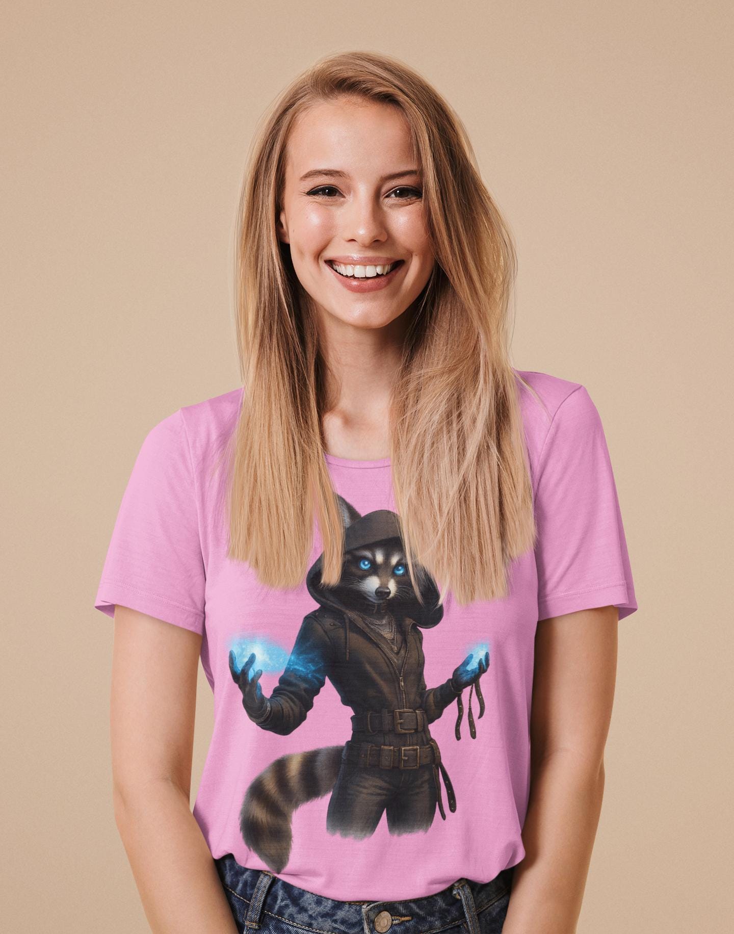 Mystical Raccoon T-Shirt, Unisex Cotton Tee, Gift for Animal Lovers, Fantasy Apparel, Casual Wear, Geek Culture Merchandise