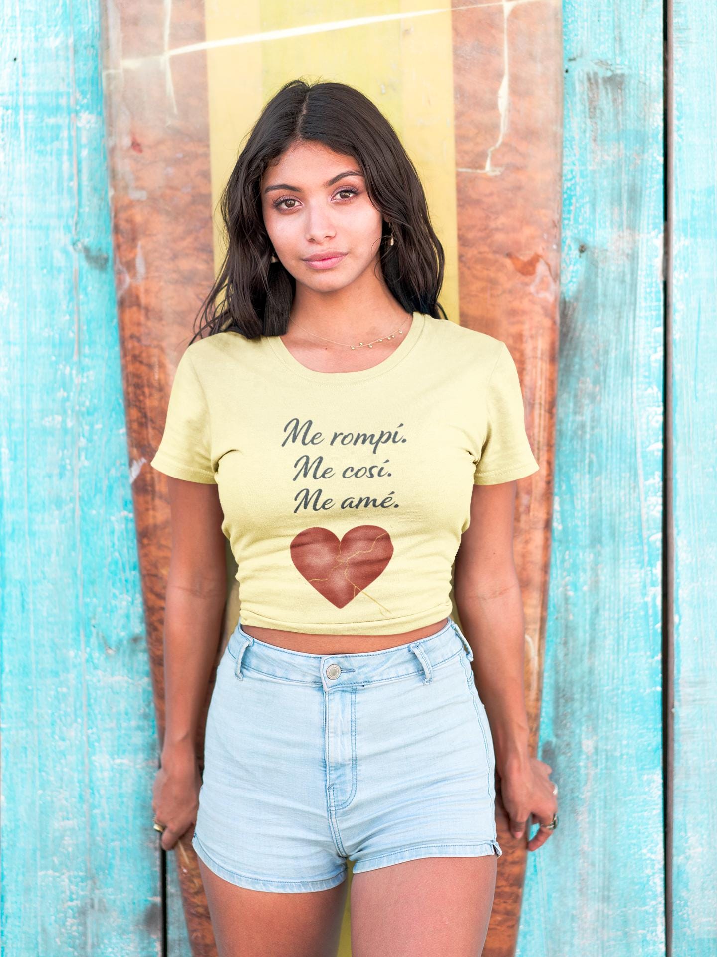 Healing Wall Art, I Broke, I Stitched Myself, Then I Loved Myself, Kintsugi-Inspired Heart in Gold on Neutral Background
