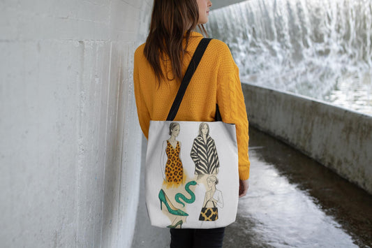 Animal Print Tote Bag - Fashionable Artistic Design 2025 | Leopard, Zebra, Snake, Cow | Contemporary Pop Style, Stylish Carryall, Trendy
