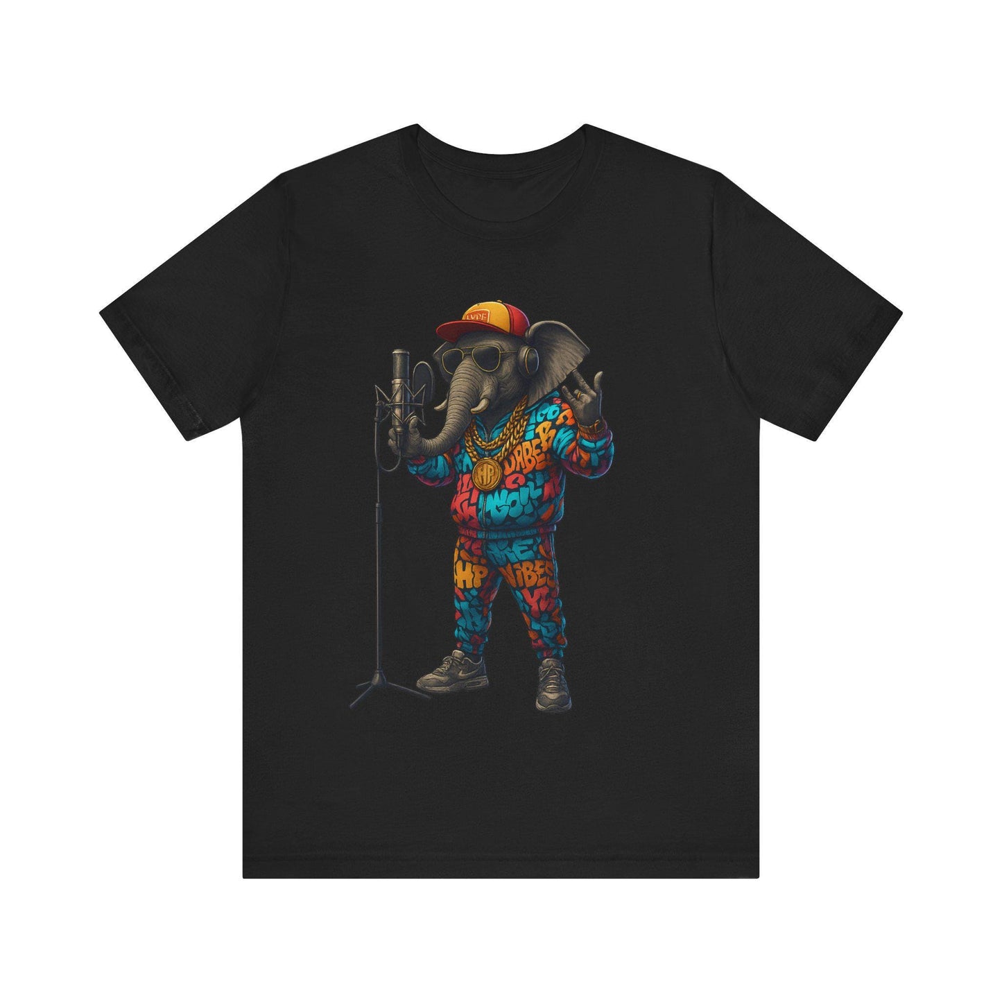 Elephant Rapper T-Shirt - Colorful Hip-Hop Tee, Funny Animal Graphic, Music Lover Gift, Urban Vibes Shirt, Unisex Streetwear Top