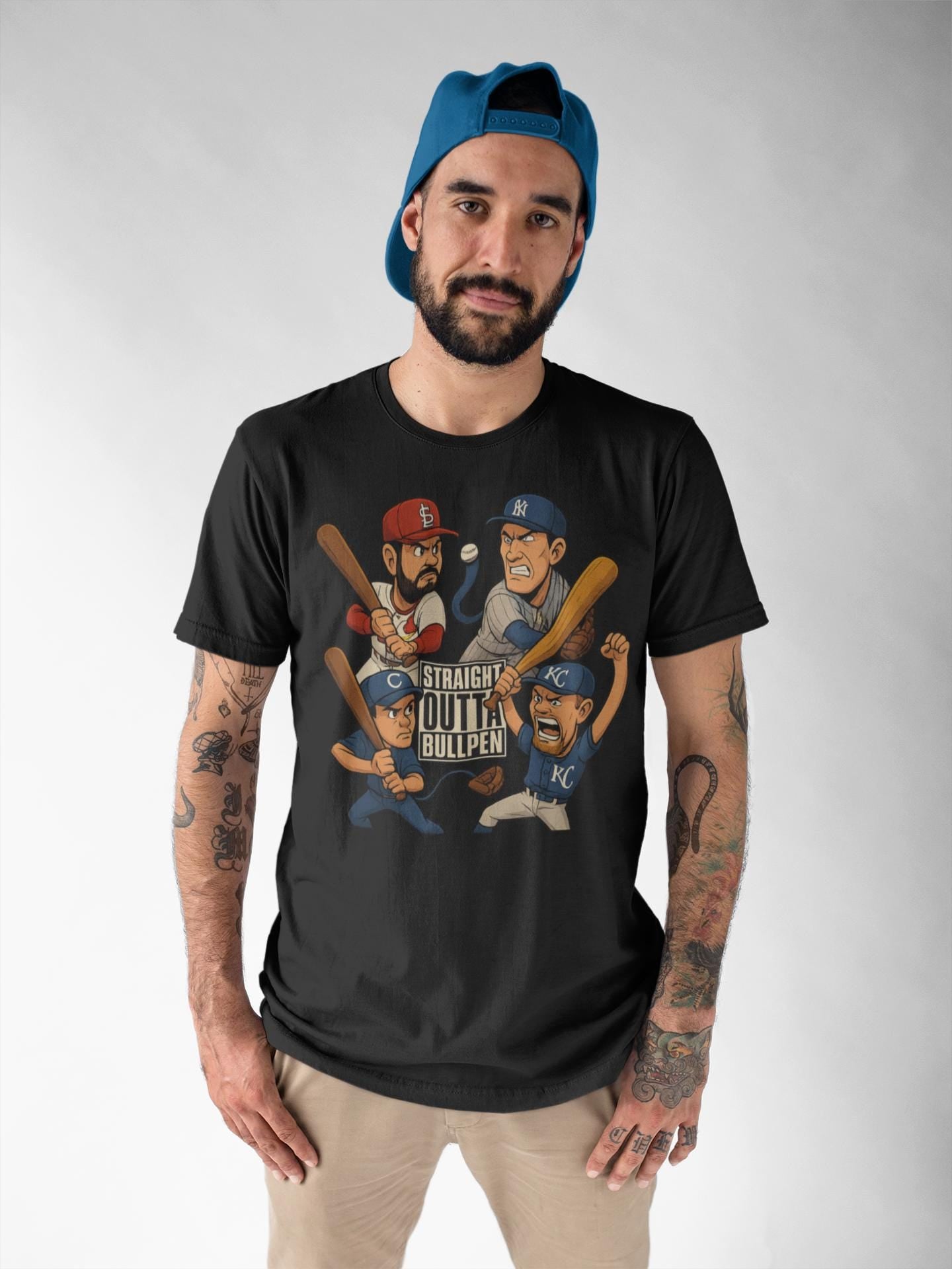 MLB Caricaturas with Flow Unisex Garment-Dyed T-shirt, Baseball Style Tee, Player Cartoon Shirt