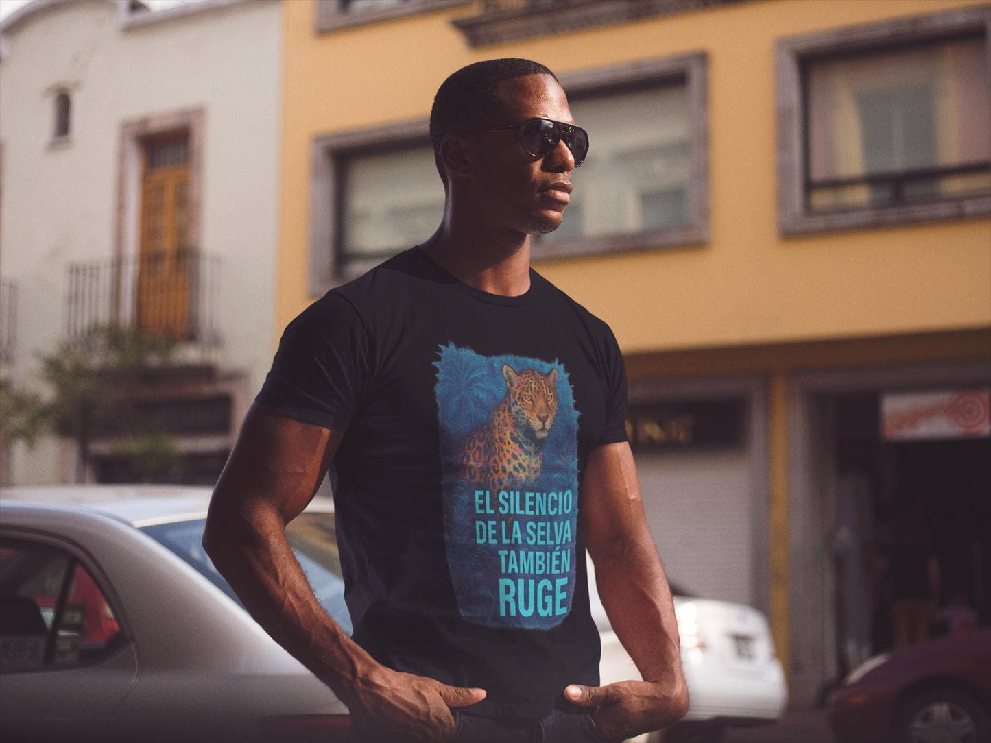Leopardo Tropical Glitch Unisex T-shirt, Urban Emotional Clothing, Eco-Friendly Tee, Powerful Phrase, Artist Gift