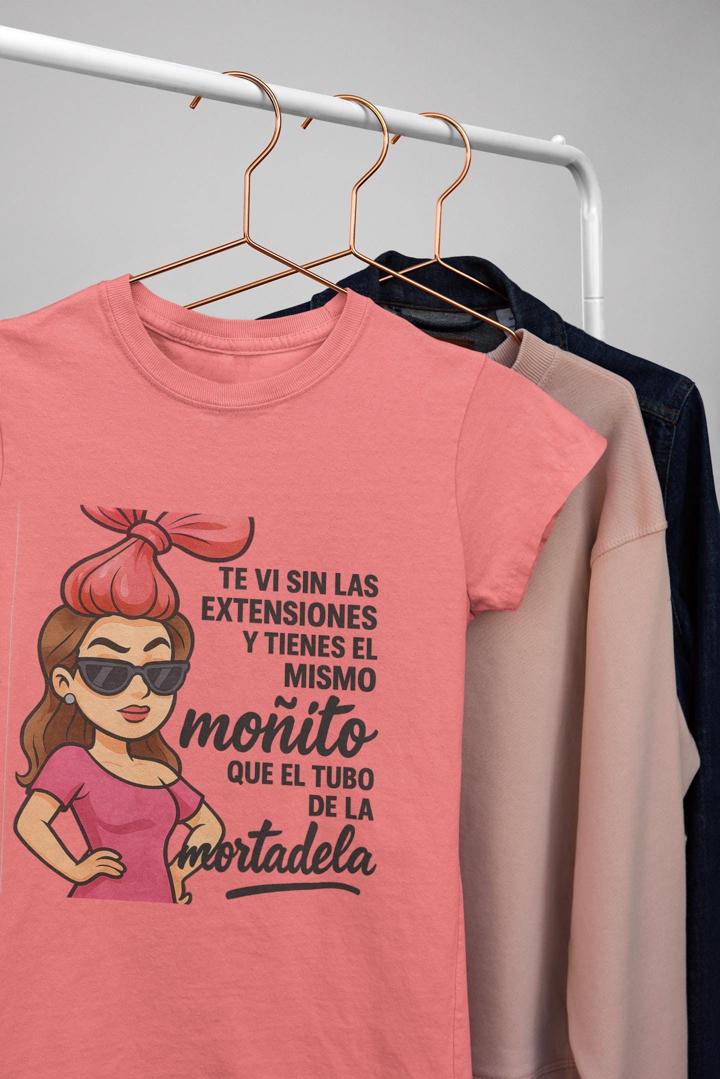 Funny Spanish Quote Shirt, Mortadella Hair Vibes, Latina Sarcastic T-Shirt for Women