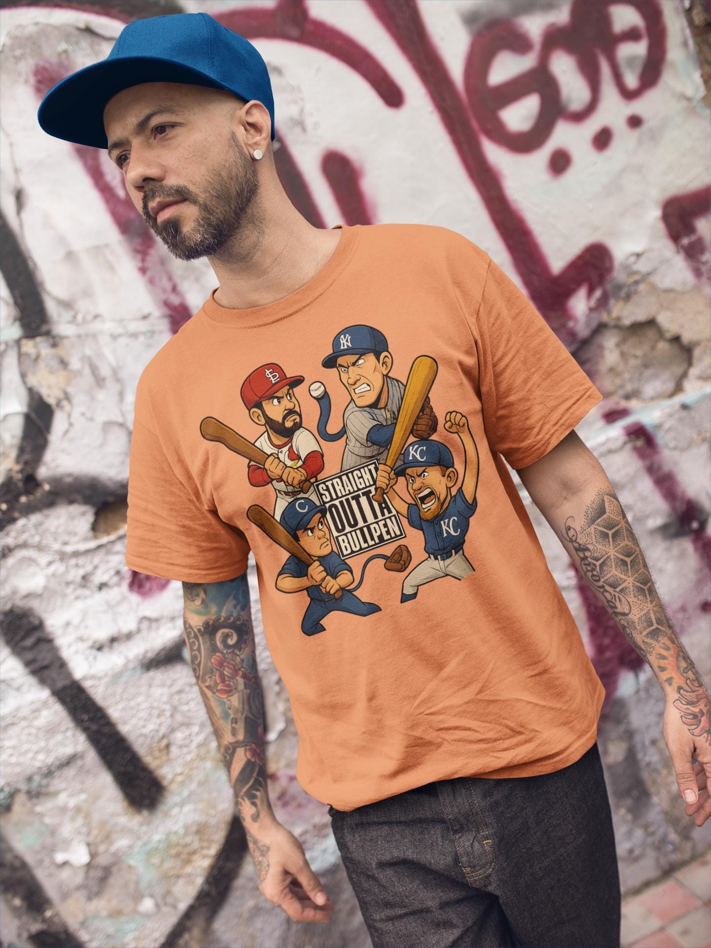 MLB Caricaturas with Flow Unisex Garment-Dyed T-shirt, Baseball Style Tee, Player Cartoon Shirt