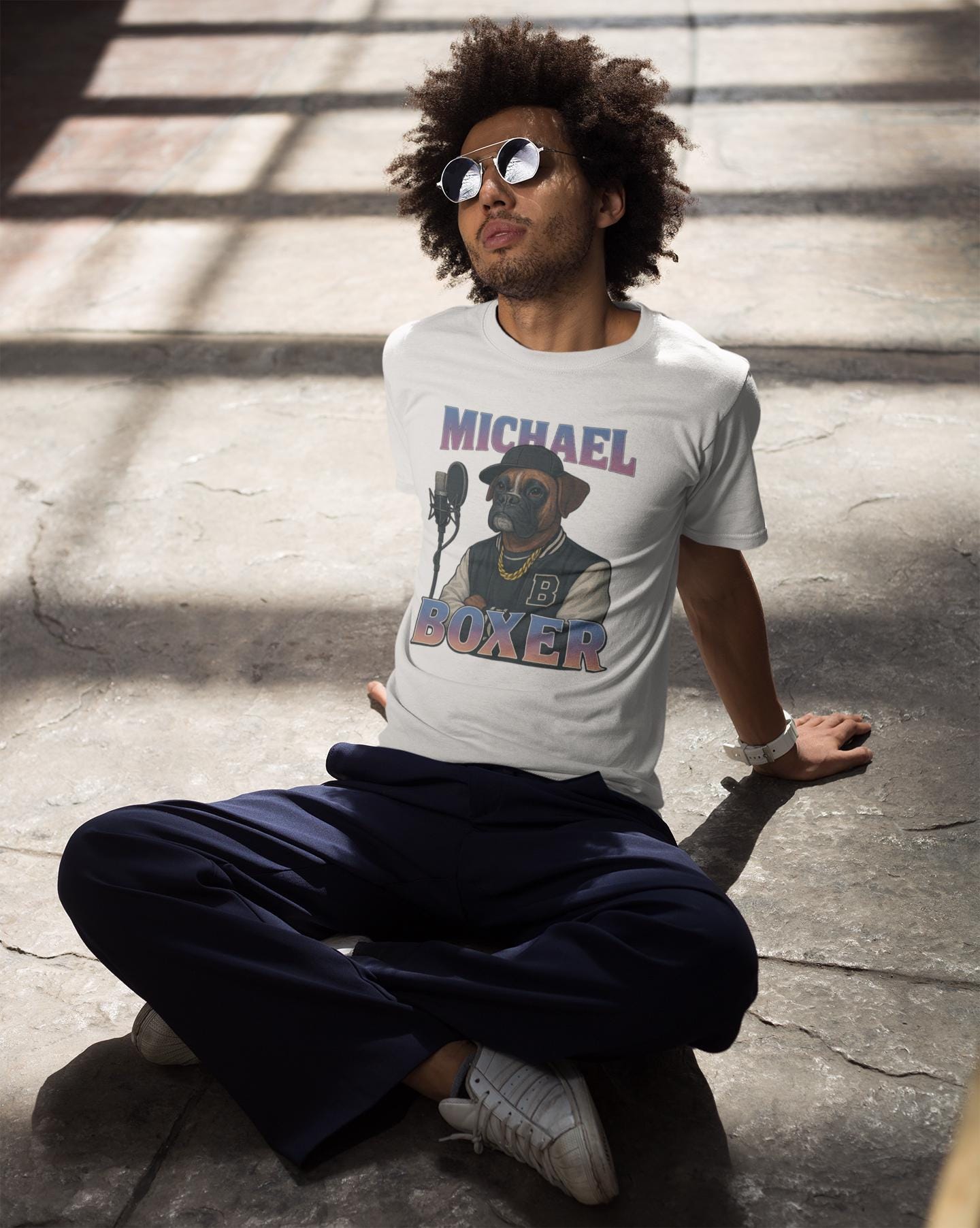 Michael Boxer Unisex T-shirt, Dog Lover Hip Hop Tee, Retro Studio Vibe, Urban Culture Shirt, Funny Musician Top, Birthday Gift, Christmas
