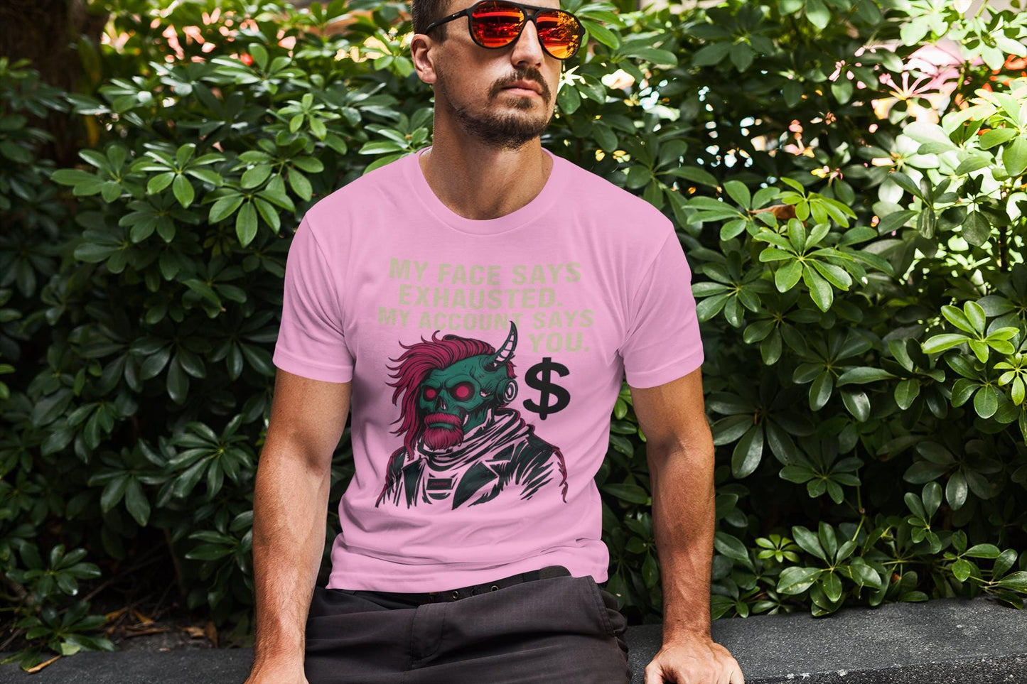 Cyberpunk Hustle Sarcasm T-shirt, Thank You Account, Exhausted Face, Unisex Graphic Tee, Poster Sticker, Masculine Edge, Digital Trophy