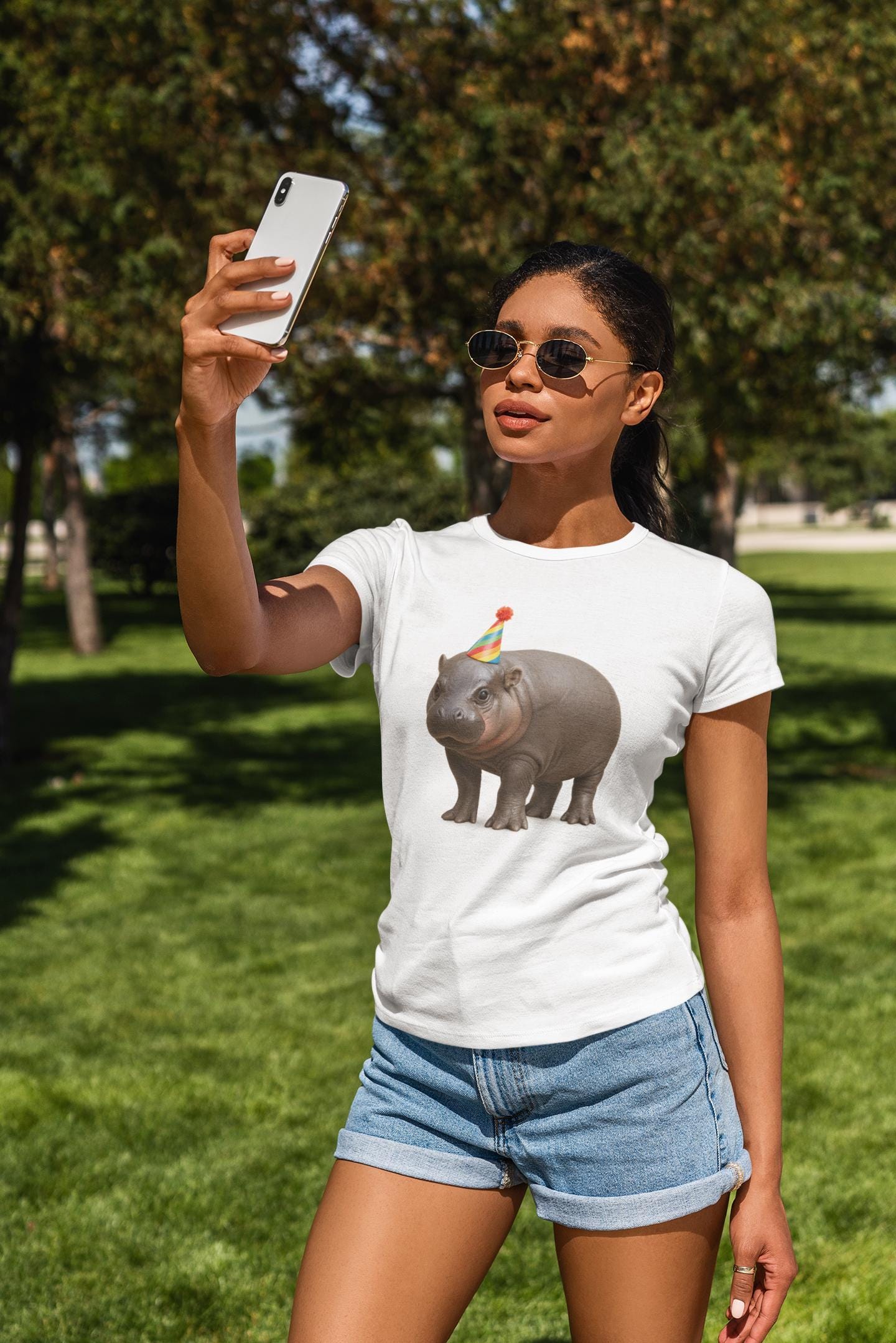 Pygmy Hippo Birthday Hat Unisex Garment-Dyed T-shirt, Viral Animal Lover Gift, Cute Tee for Animal Collectors, Comfort Colors Shirt
