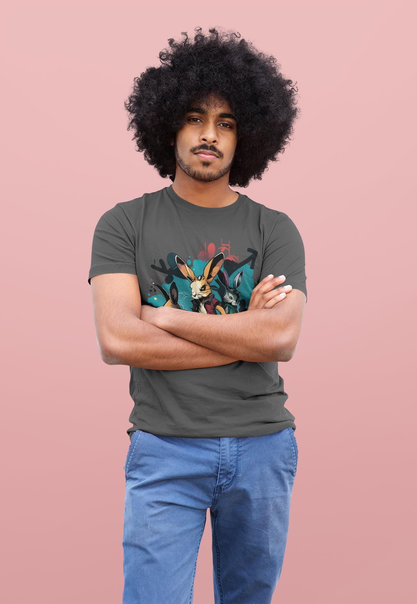 Three Rabbits, One Attitude Unisex Garment-Dyed T-shirt, Urban Art Street Style Tee, Animal Energy Shirt, Comfort Colors 1717