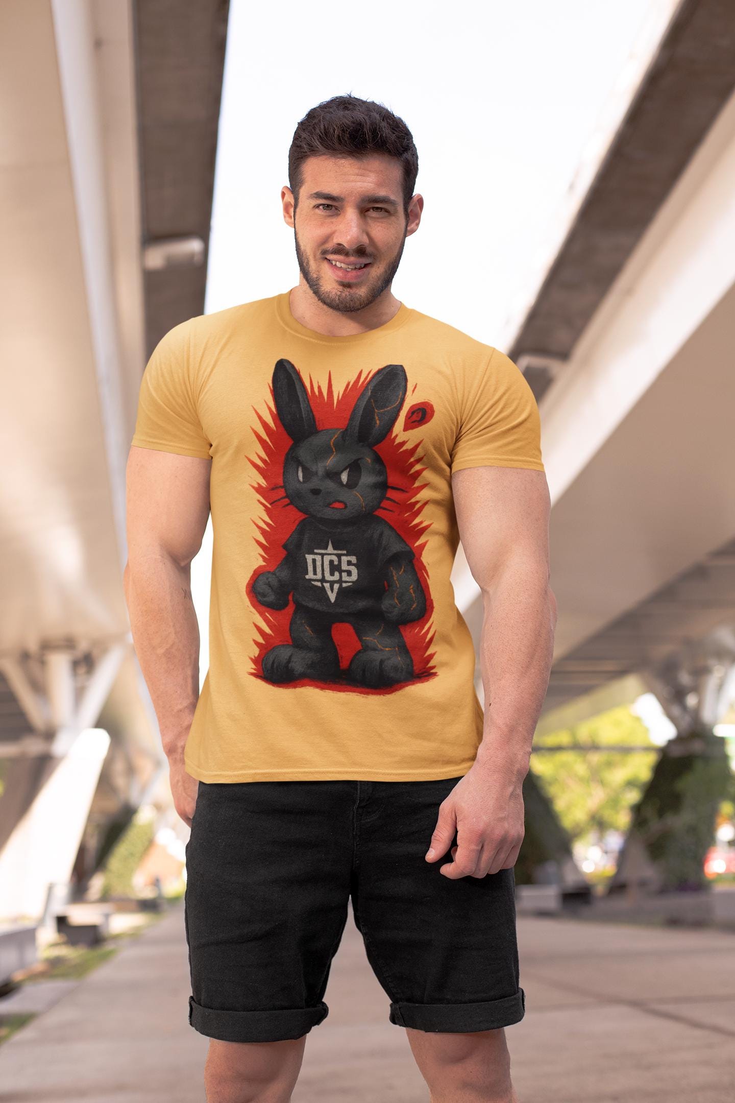Copi Rabbit Resilience T-shirt, Streetwear Tee, Emotional Architecture Shirt, Gold Cracks Top, Urban Edge Fashion, Unisex Garment-Dyed Tee