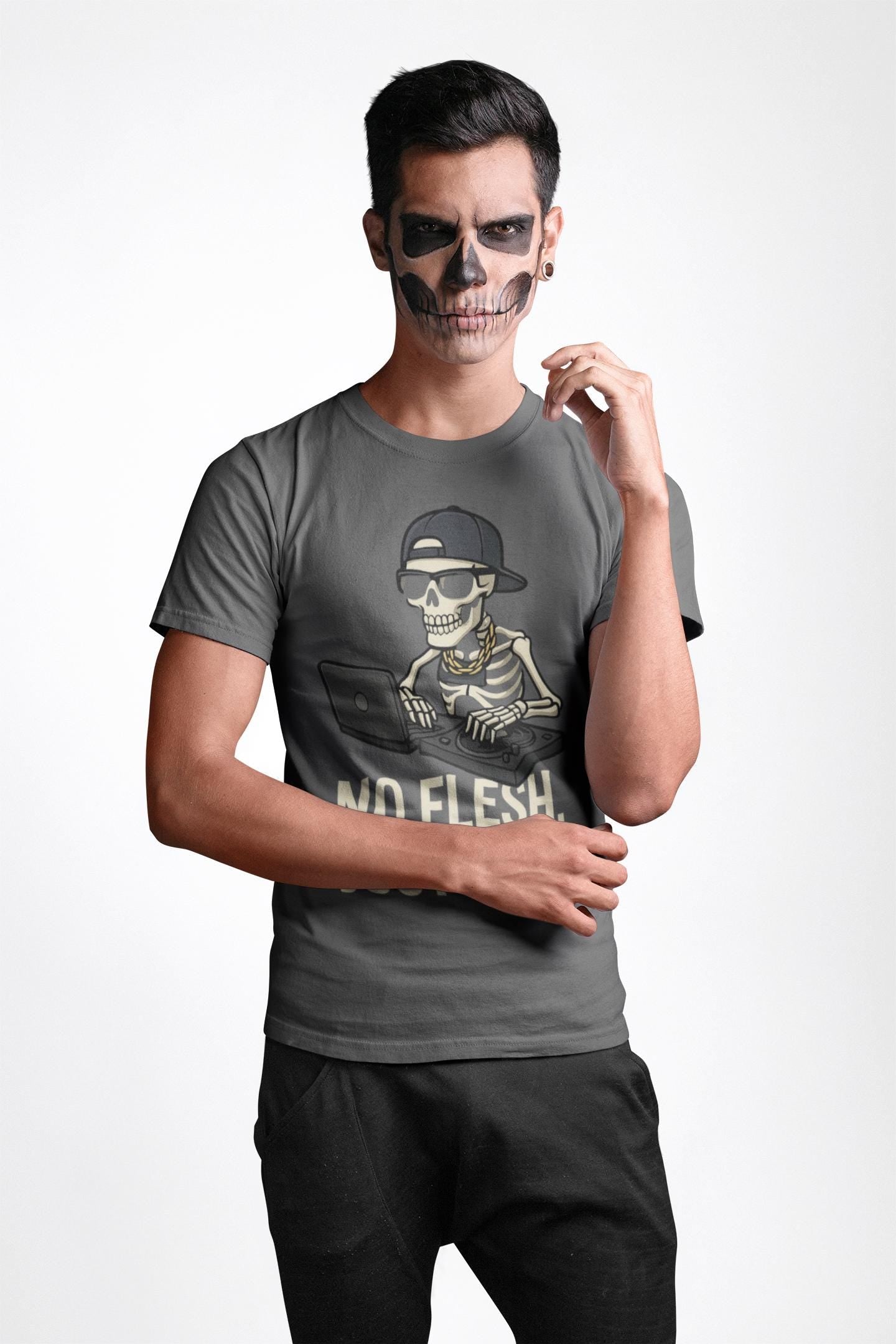 Skeleton DJ Unisex T-Shirt, Halloween Music Tee, Gamer Apparel, DJ Costume Shirt, Dark Humor Shirt