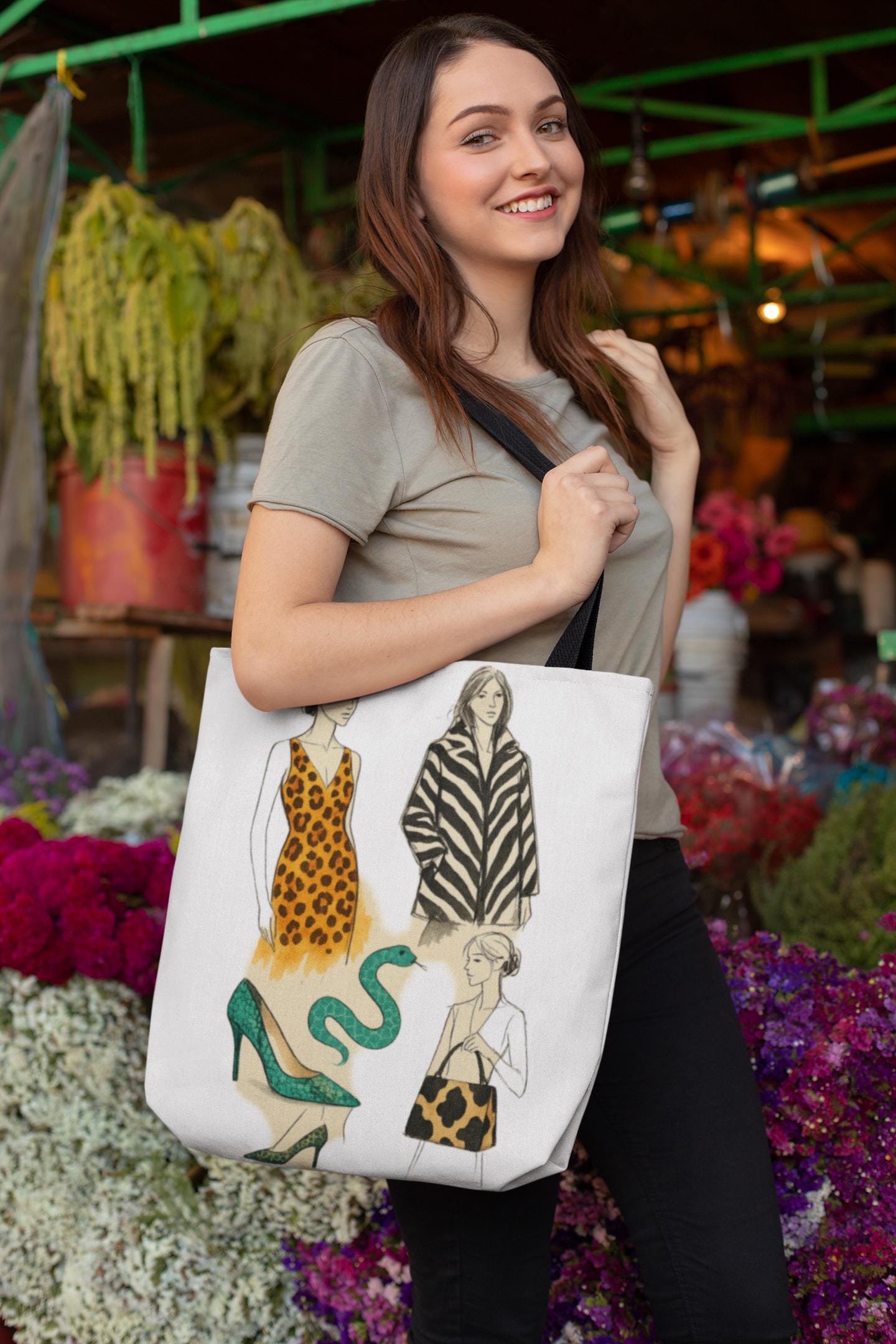 Animal Print Tote Bag - Fashionable Artistic Design 2025 | Leopard, Zebra, Snake, Cow | Contemporary Pop Style, Stylish Carryall, Trendy