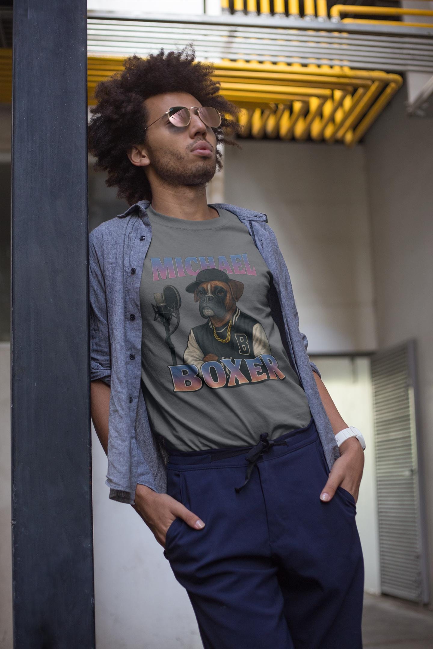 Michael Boxer Unisex T-shirt, Dog Lover Hip Hop Tee, Retro Studio Vibe, Urban Culture Shirt, Funny Musician Top, Birthday Gift, Christmas