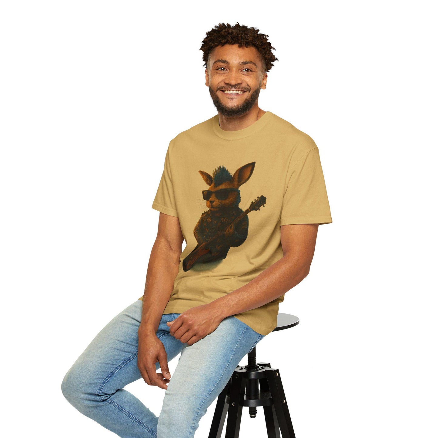 Rockin' Rabbit Halloween Unisex Garment-Dyed T-shirt for Music Lovers and Spooky Fans, Concerts, Festivals, Themed Parties