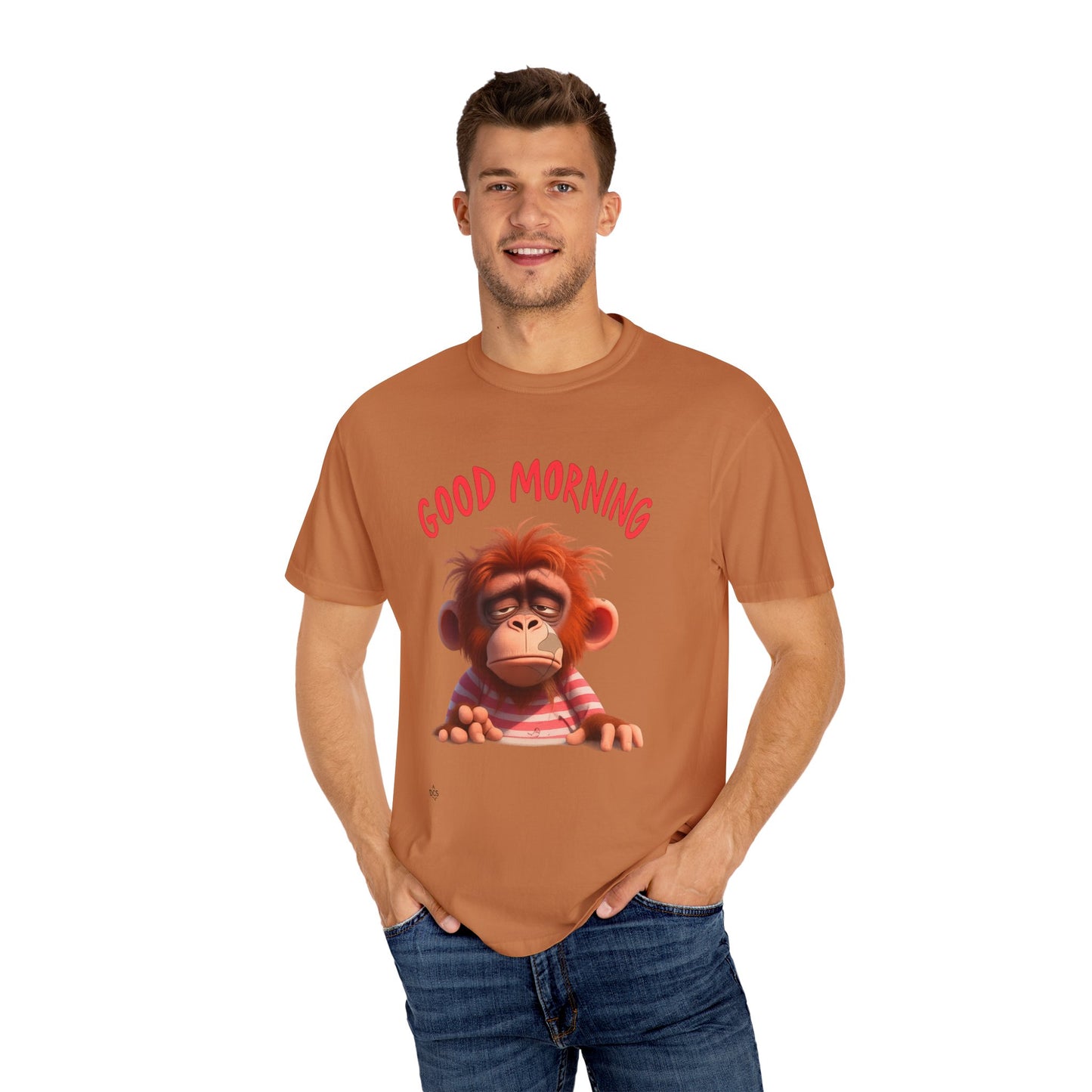 Unisex Garment-Dyed T-shirt with GOOD MORNING Attitude, Streetwear Urban Design, Premium Fabric, Unique Caricature Illustration, Message