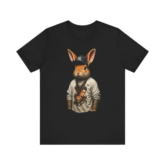 Rapper Bunny Unisex Tee, Hip Hop Rabbit T-Shirt, Customized Animal Shirt, Music Lover Top, Easter Gift