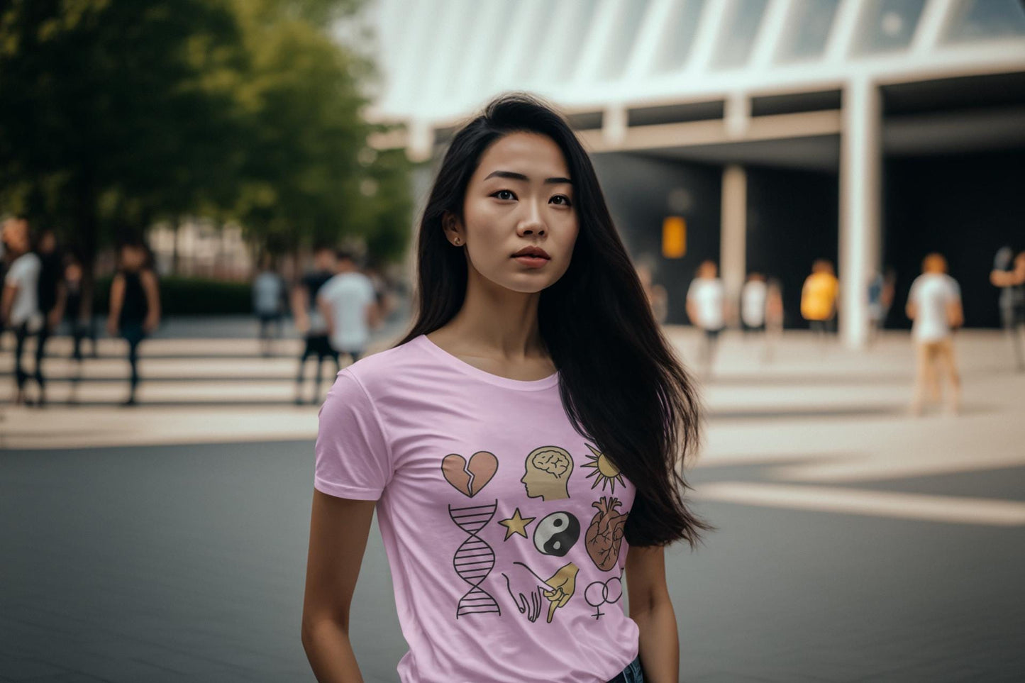 Emotional DNA Collage Unisex T-shirt, Heart Brain Hands Yin-Yang Sun Symbolic Art Tee, Unique Gift, Soft Cotton, Fashion Purpose, Identity
