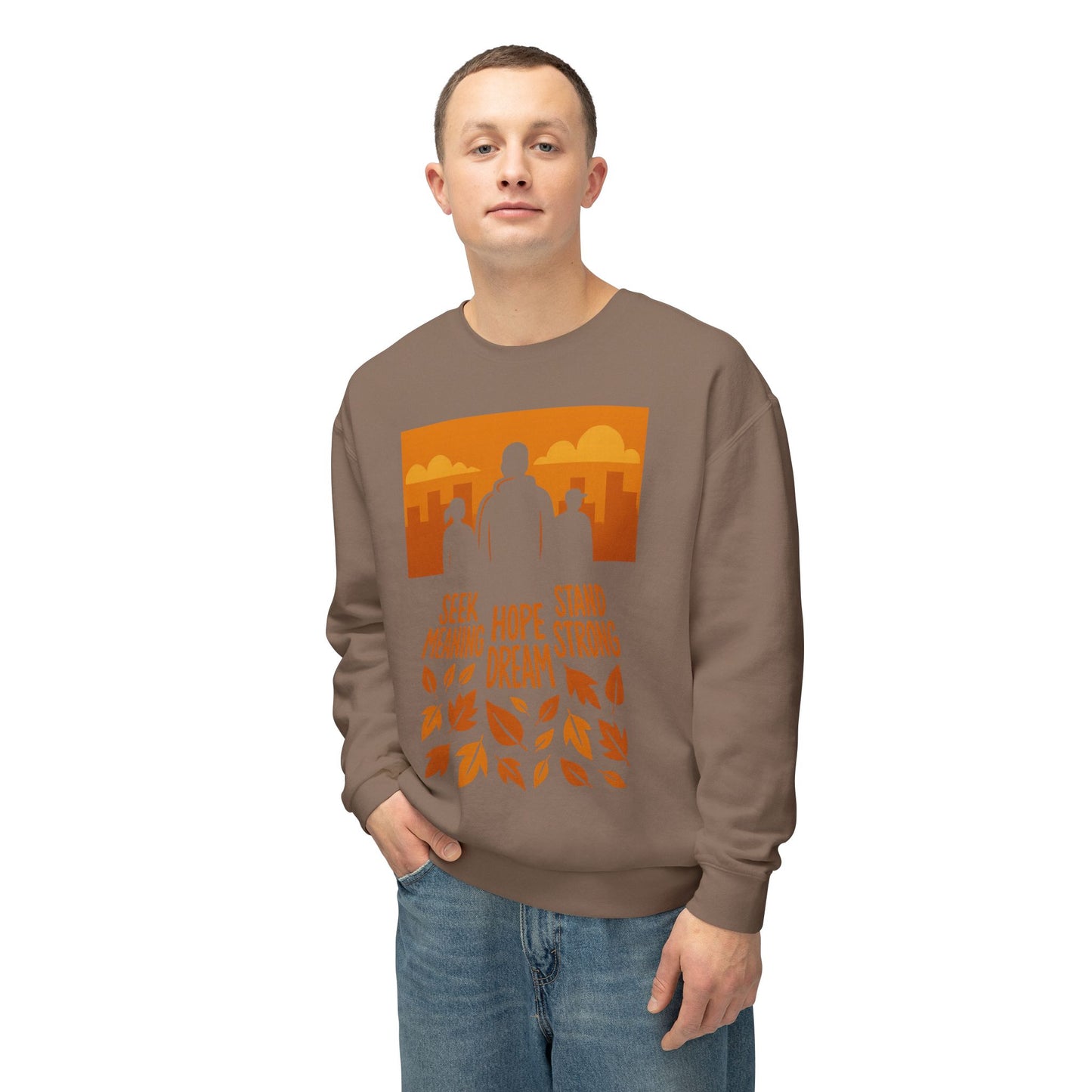 Minimalist Urban Shadows Unisex Lightweight Crewneck Sweatshirt with Philosophical Silhouettes