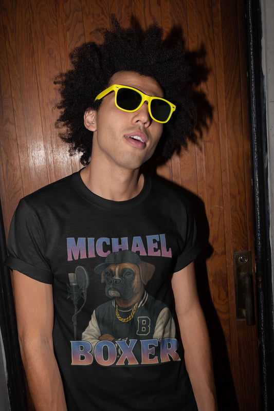 Michael Boxer Unisex T-shirt, Dog Lover Hip Hop Tee, Retro Studio Vibe, Urban Culture Shirt, Funny Musician Top, Birthday Gift, Christmas