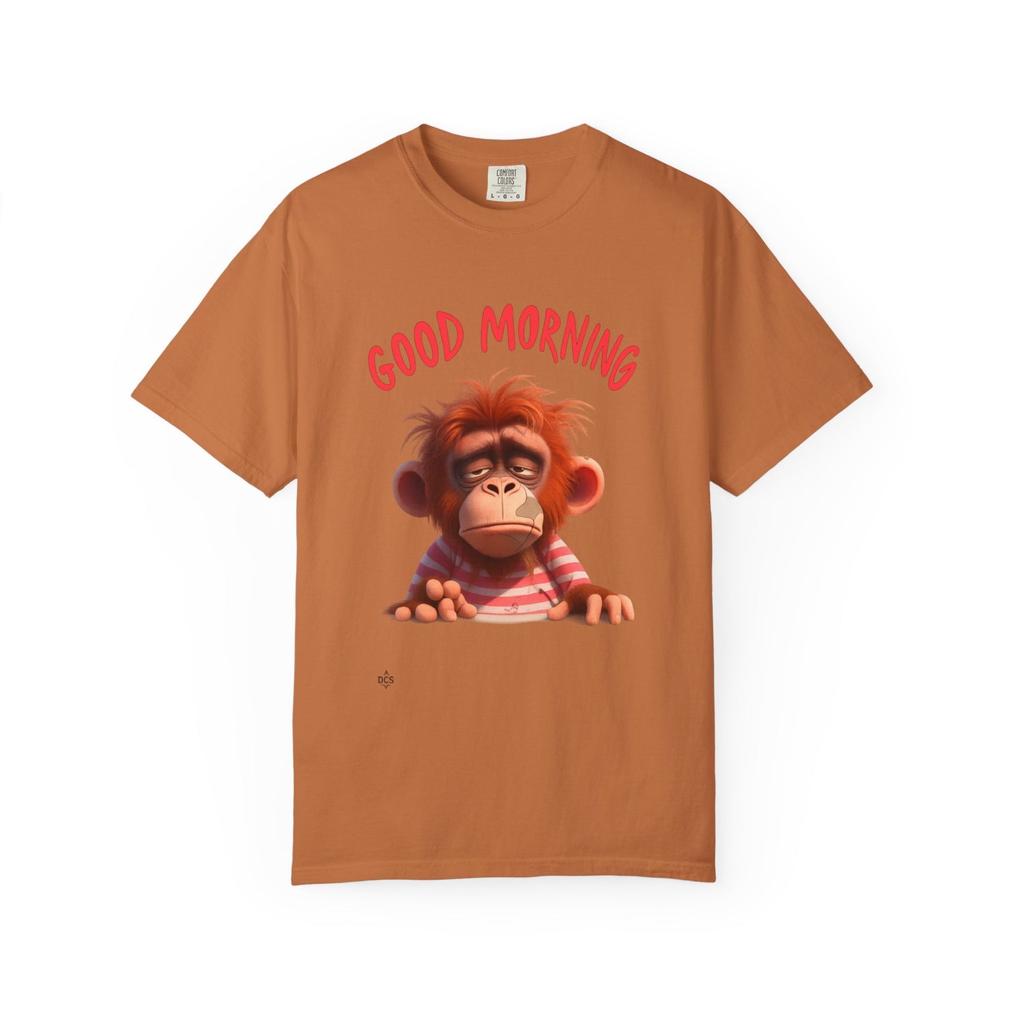 Unisex Garment-Dyed T-shirt with GOOD MORNING Attitude, Streetwear Urban Design, Premium Fabric, Unique Caricature Illustration, Message