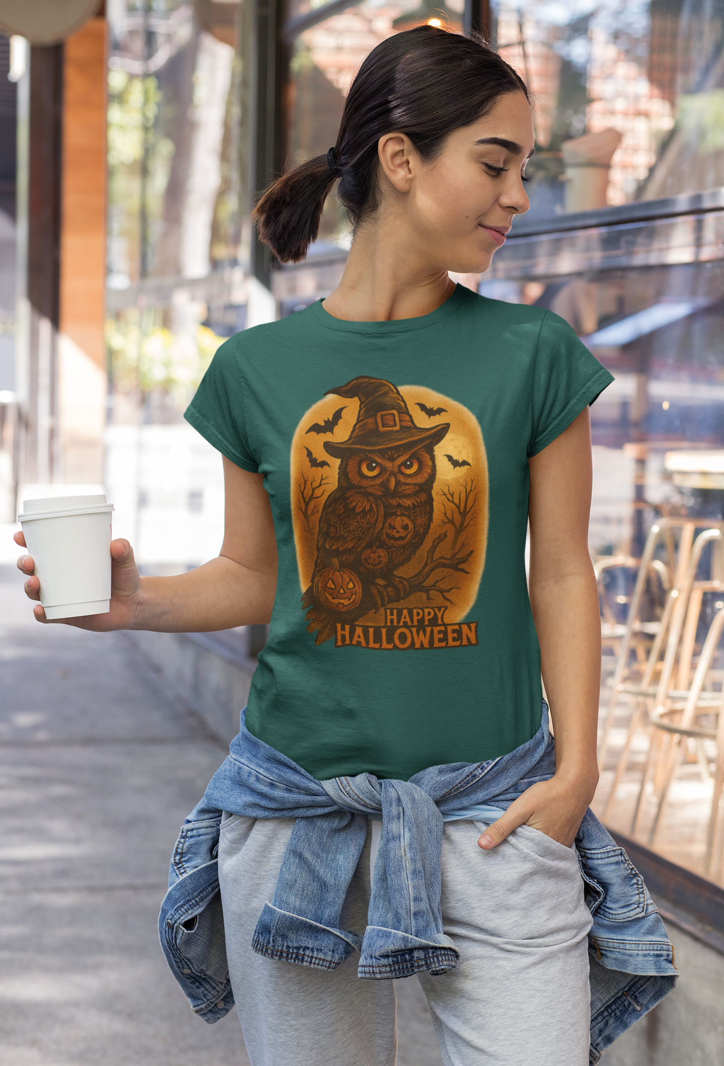 Halloween Owl Tee, Unisex Heavy Cotton T-Shirt, Spooky Halloween Shirt, Fall Apparel, Halloween Costume, Party Outfit