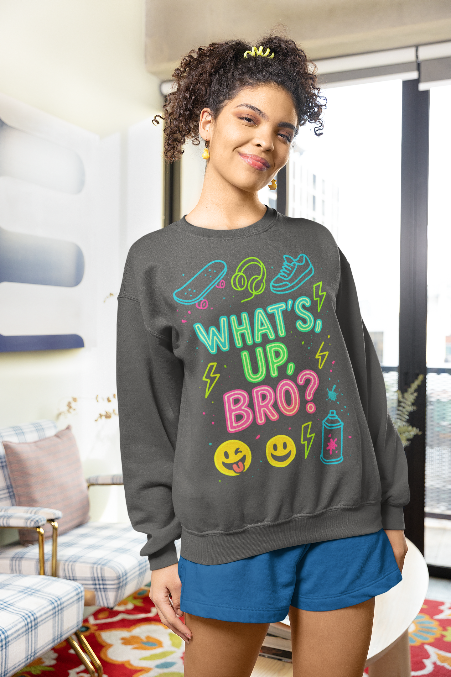Graffiti Streetwear Sweatshirt 'Yo, What's Poppin', Bro'