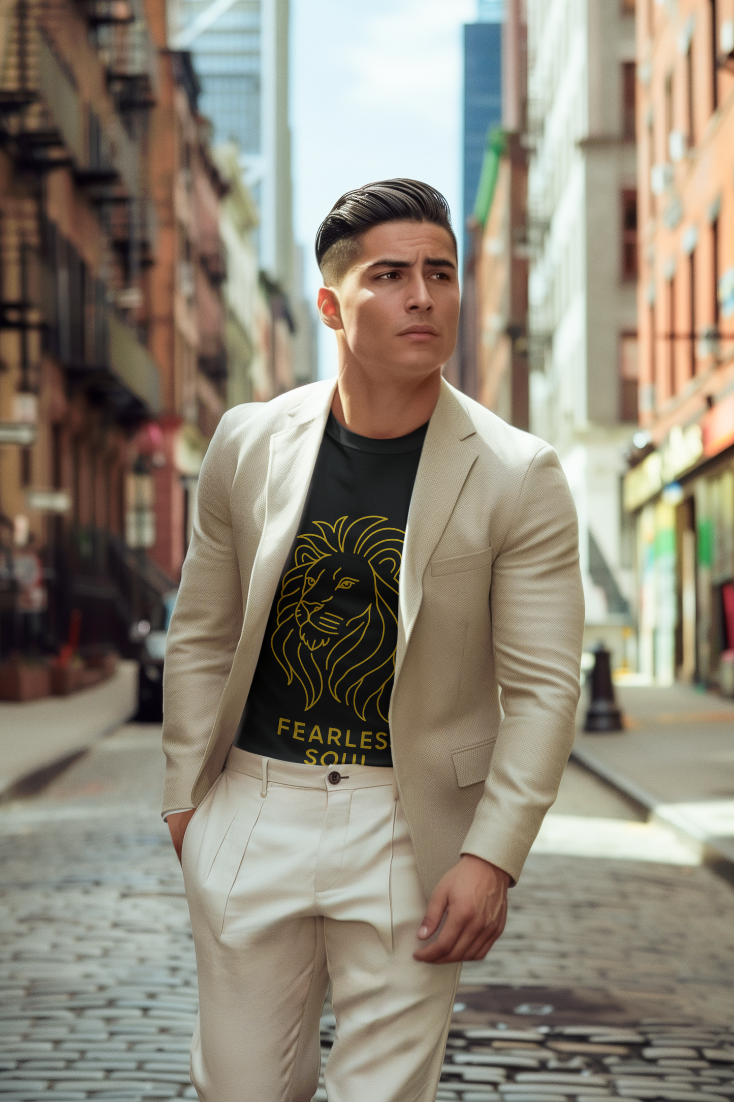 Garment-Dyed T-shirt Fearless Soul Lion Line Art Streetwear Urban Premium Unisex Motivational Gift