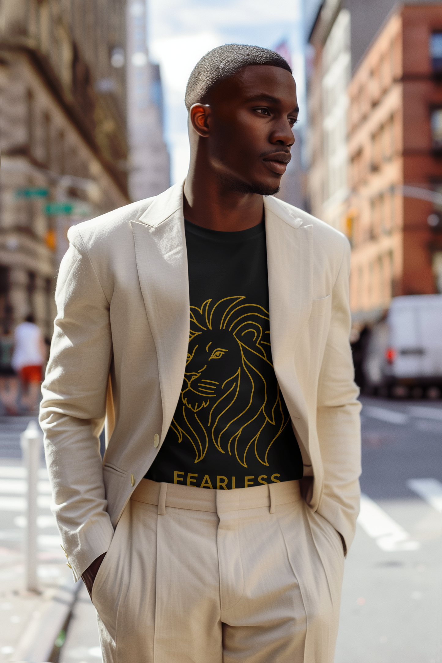 Garment-Dyed T-shirt Fearless Soul Lion Line Art Streetwear Urban Premium Unisex Motivational Gift