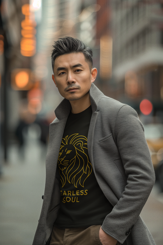 Garment-Dyed T-shirt Fearless Soul Lion Line Art Streetwear Urban Premium Unisex Motivational Gift
