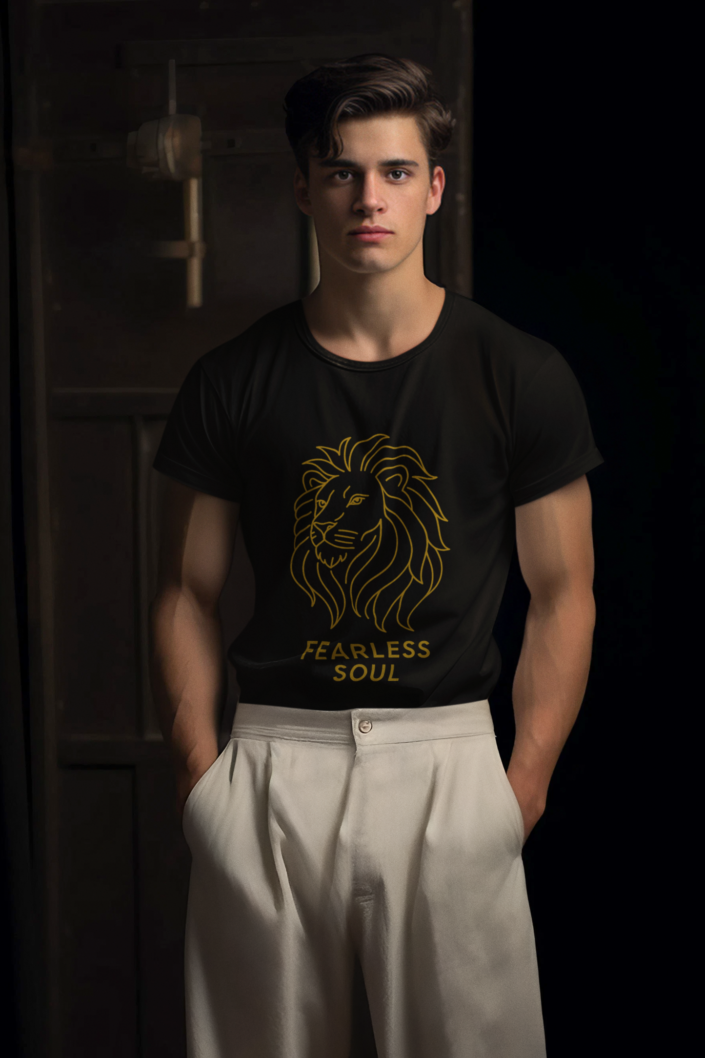 Garment-Dyed T-shirt Fearless Soul Lion Line Art Streetwear Urban Premium Unisex Motivational Gift