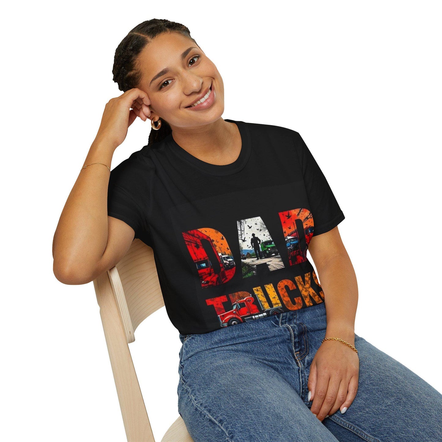 Dad Trucks Unisex Softstyle T-Shirt | Perfect Gift for Fathers, Truck Lovers, and Birthdays, Casual Wear, Father's Day, Everyday Comfort
