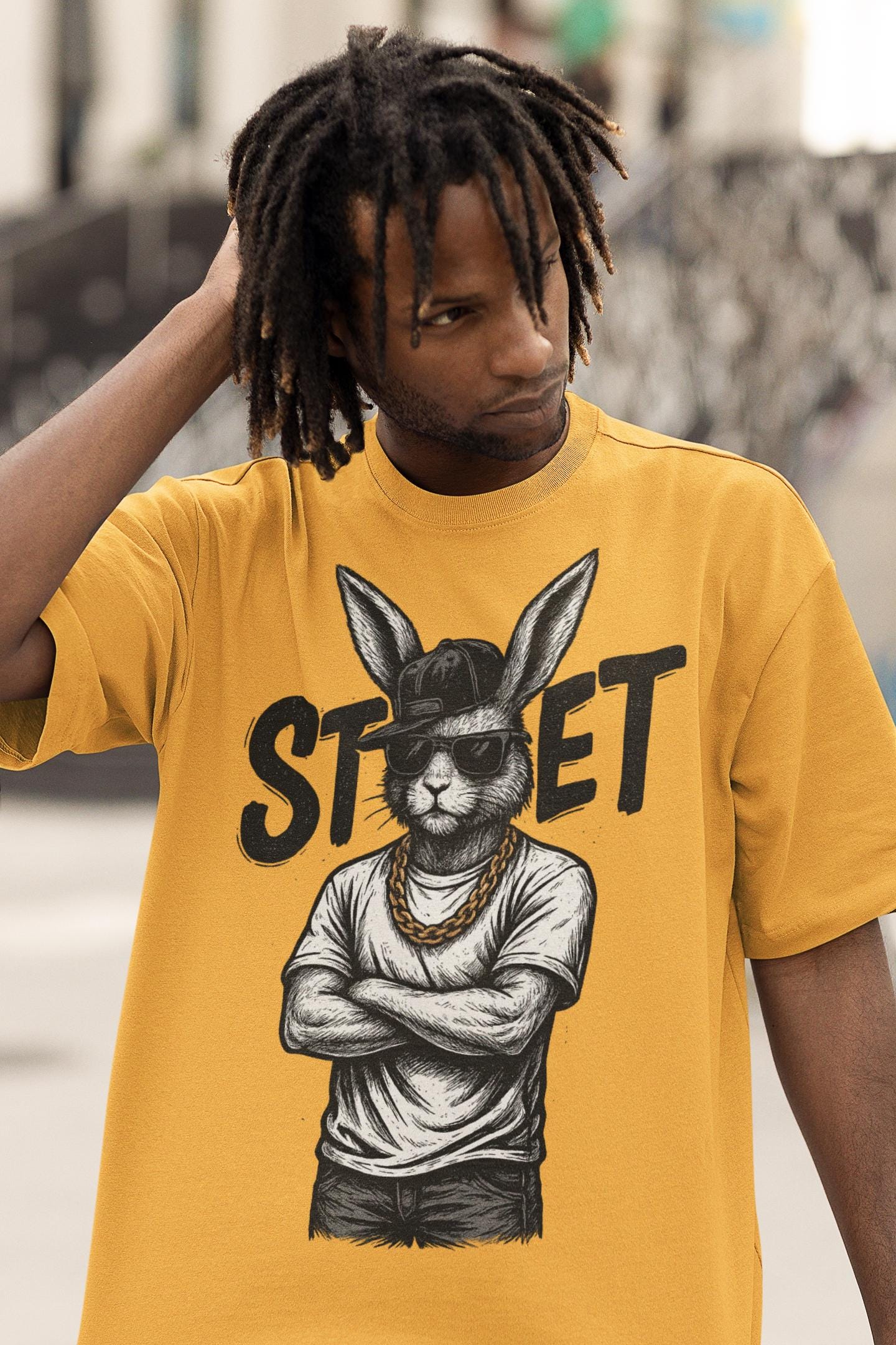 Urban Bunny Streetwear Unisex Softstyle T-Shirt - Graphic Art Tee, Hip Hop Shirt, Street Fashion Top, Cool Rabbit Tee, Hipster Bunny Shirt