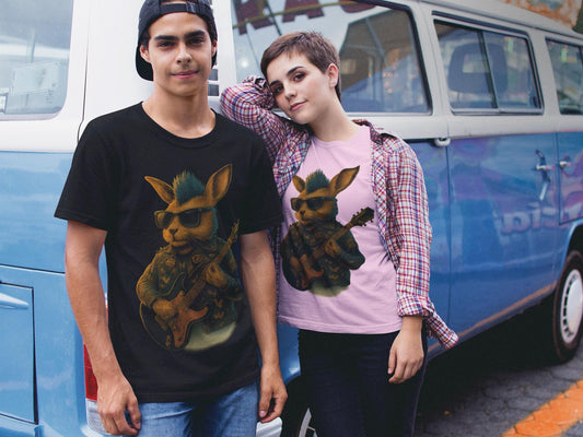 Rockin' Rabbit Halloween Unisex Garment-Dyed T-shirt for Music Lovers and Spooky Fans, Concerts, Festivals, Themed Parties