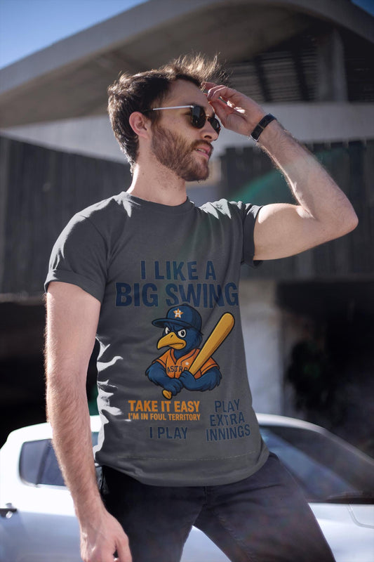 Baseball Fan Unisex Tee, Bold Humor Sports Shirt, Astros Mascot Graphic Tee, Funny Baseball Tee, Big Swing Attitude Tee, Baseball Lover Gift