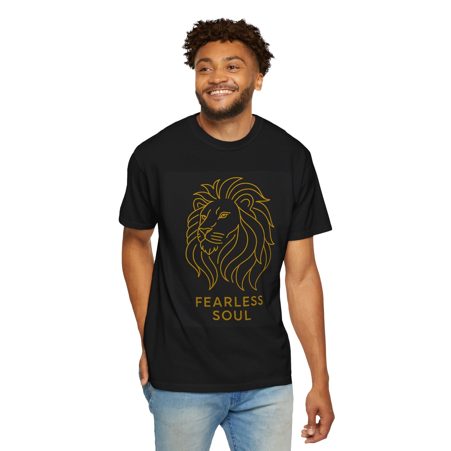 Garment-Dyed T-shirt Fearless Soul Lion Line Art Streetwear Urban Premium Unisex Motivational Gift