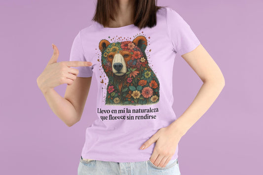 Resilient Floral Bear Softstyle T-Shirt, Nature Lover Gift, Emotional Beige Tee, Earth Day Present, XS-3XL, Gildan 64000