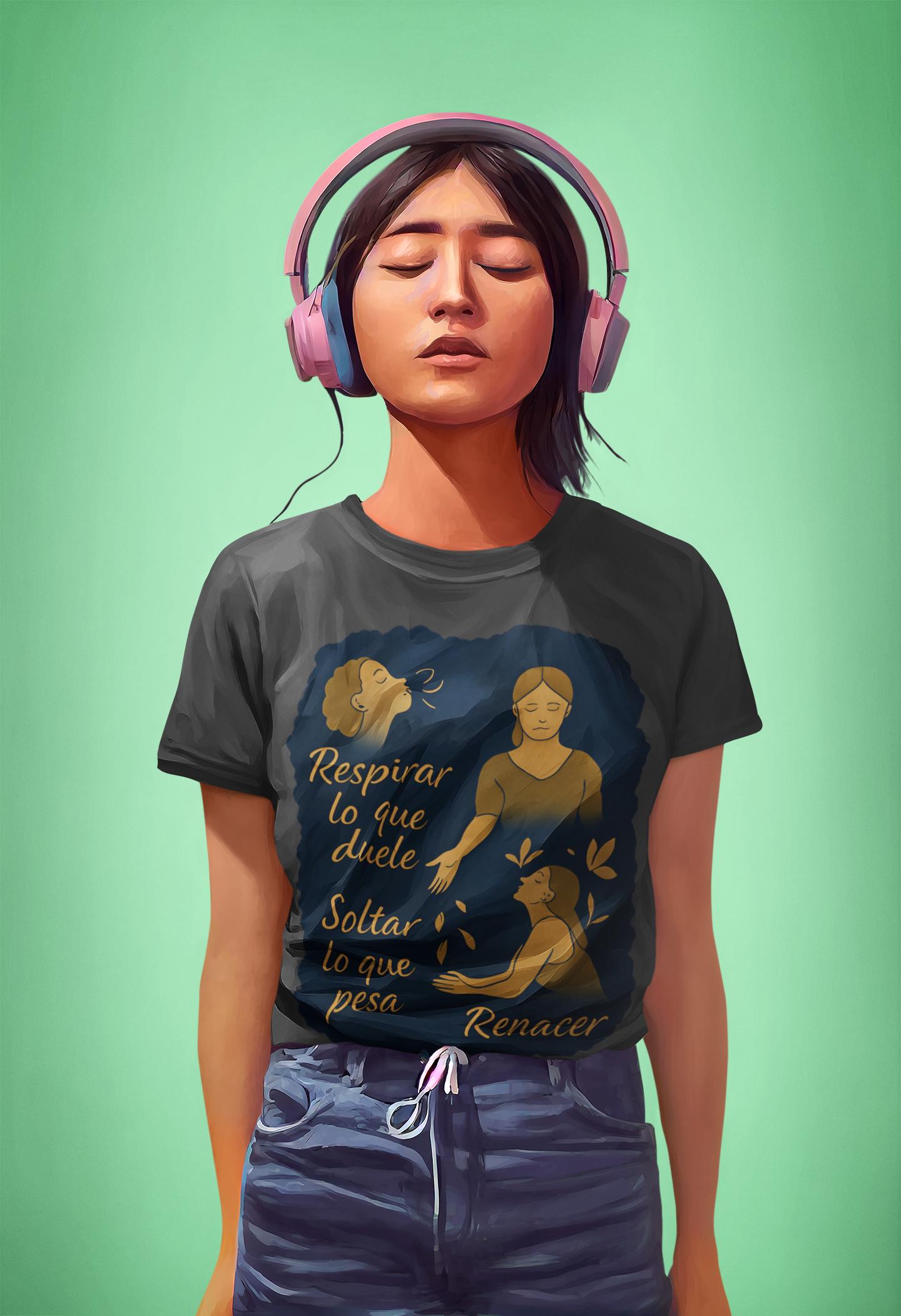 Emotional T Shirt Breathe, Release, Rebirth, Sequential Watercolor Design with Symbolic Body Illustration